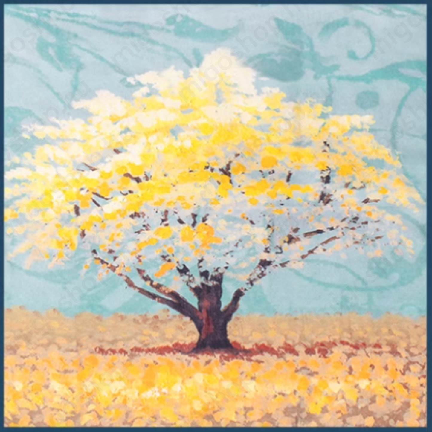 Premium mulberry silk scarf (Painting-style trees)