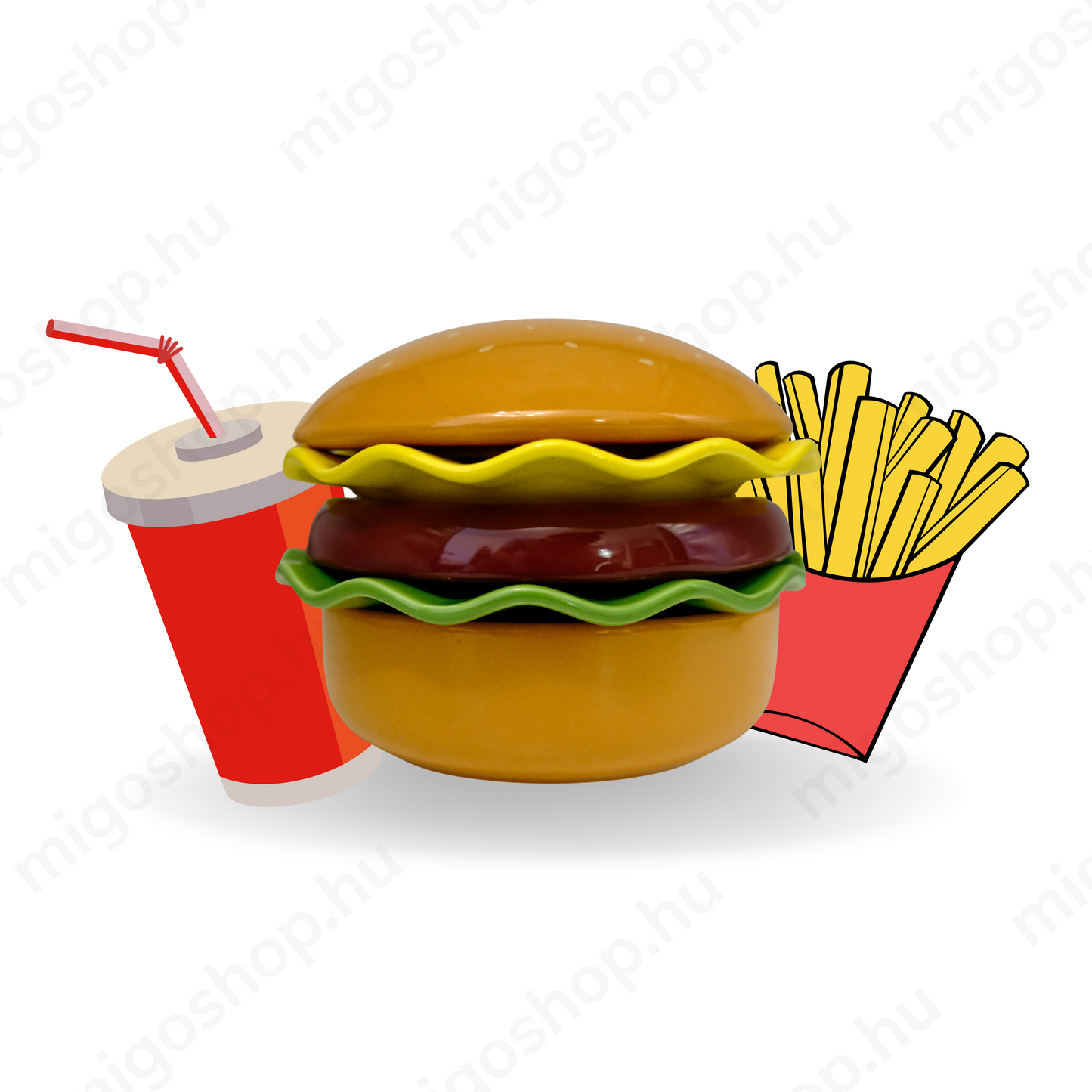 Hamburger-Themed Ceramic Bowl and Plate Set