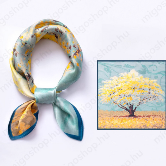 Premium mulberry silk scarf (Painting-style trees)